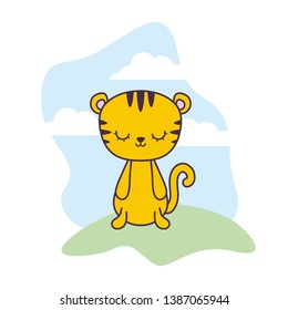 cute tiger animal in landscape scene