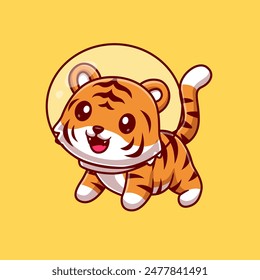 Cute Tiger Astronaut Cartoon Vector Icon Illustration. Animal Science Icon Concept Isolated Premium Vector. Flat Cartoon Style