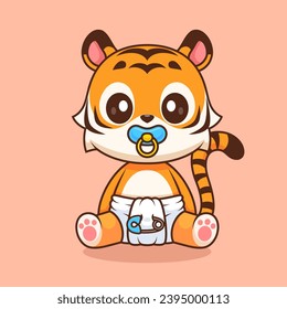 Cute Tiger Baby Wearing pacifier And Diaper Cartoon Vector
Icon Illustration. Animal Nature Icon Concept Isolated
Premium Vector. Flat Cartoon Style