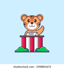 El tigre lindo es ser taxista. El concepto de caricatura animal aislado. Puede usarse para camisetas, tarjetas de felicitación, tarjetas de invitación o mascota.