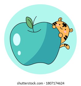 Cute tiger with big apple