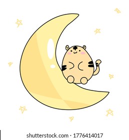 Cute tiger with big moon