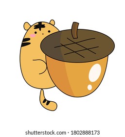 Cute tiger with big oak