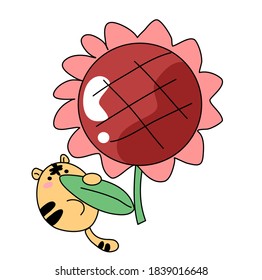 Cute tiger with big sunflower