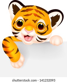Cute tiger with blank sign
