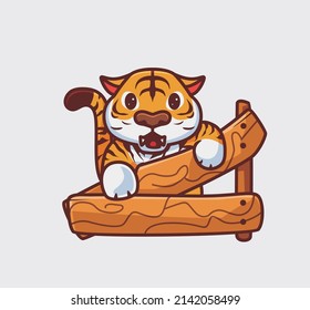 cute tiger break the fence wood. isolated cartoon animal nature illustration. Flat Style suitable for Sticker Icon Design Premium Logo vector. Mascot Character