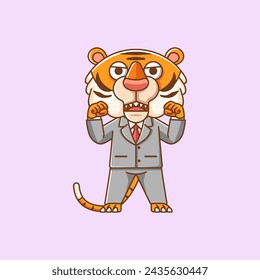 Cute tiger businessman suit office workers cartoon animal character mascot icon flat style illustration concept set