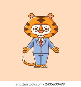 Cute tiger businessman suit office workers cartoon animal character mascot icon flat style illustration concept set
