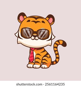 Cute Tiger Businessman Wearing Glasses Cartoon Vector Icon 
Illustration. Animal Business Icon Concept Isolated Premium 
Vector. Flat Cartoon Style 