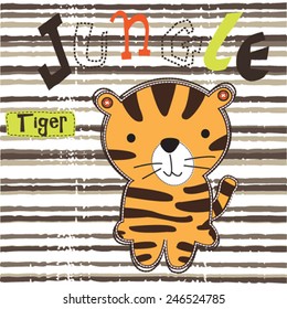 cute tiger carton in the jungle vector illustration