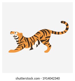 Cute tiger - cartoon animal character. Vector illustration in flat style isolated on gray background.