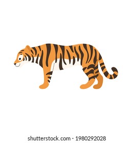 Cute tiger - cartoon animal character. Vector illustration in flat style isolated on white background.