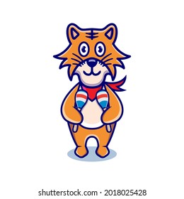 cute tiger cartoon animal holding a maracas