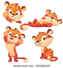Cute tiger cartoon character, funny animal cub