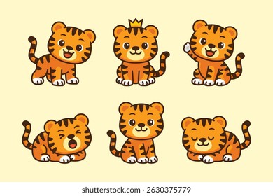 Cute tiger cartoon character set