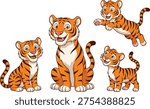 cute, tiger, cartoon, character, vector, illustration, animal, wildlife, mascot, playful, smiling, jungle, baby, cub, orange, striped, kids, design, collection, adorable