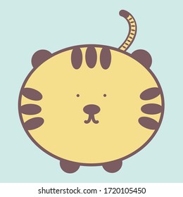 Cute tiger cartoon character vector isolated on light blue background