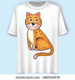 Cute Tiger Cartoon Character. Vector Illustration. T-Shirt Design.