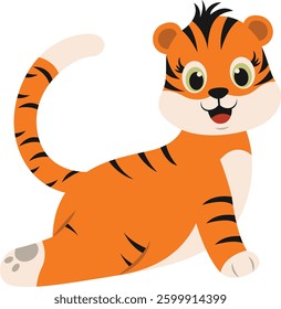 Cute Tiger Cartoon Character. Vector Illustration Isolated on White Background.