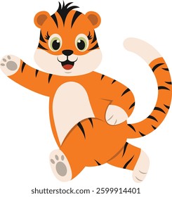 Cute Tiger Cartoon Character. Vector Illustration Isolated on White Background.