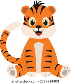 Cute Tiger Cartoon Character. Vector Illustration Isolated on White Background.