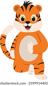 Cute Tiger Cartoon Character. Vector Illustration Isolated on White Background.