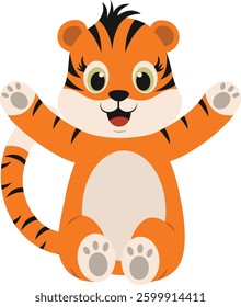 Cute Tiger Cartoon Character. Vector Illustration Isolated on White Background.