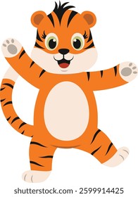 Cute Tiger Cartoon Character. Vector Illustration Isolated on White Background.