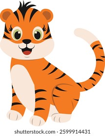 Cute Tiger Cartoon Character. Vector Illustration Isolated on White Background.