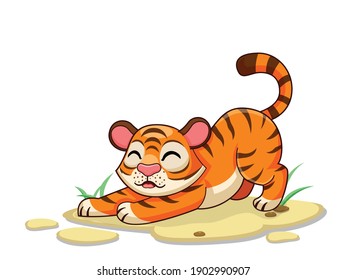 Cute Tiger Cartoon Characters on white background. Kid, baby vector art illustration with funny animal