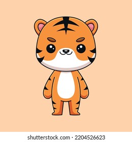 cute tiger cartoon doodle art hand drawn concept vector kawaii icon illustration