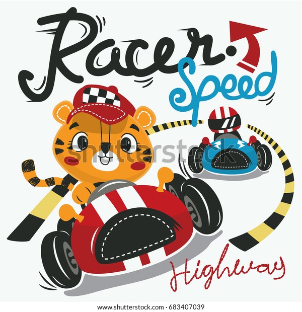 Cute tiger cartoon\
driving a vintage race car isolated on white background\
illustration vector.
