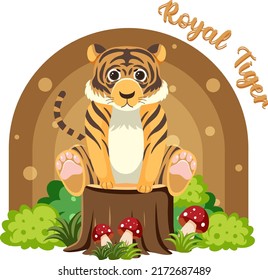 Cute tiger in cartoon flat style illustration