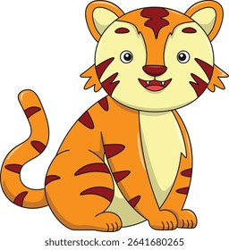 Cute tiger cartoon. Flat vector illustration. Wild life animals. Cute animal on white background