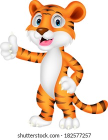 Cute tiger cartoon giving thumb up