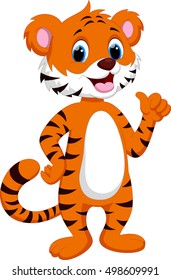 Cute tiger cartoon giving thumb up