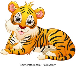 Cute Tiger Cartoon Lay Down Stock Vector (Royalty Free) 463856039 ...