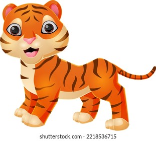 Cute tiger cartoon on white background
