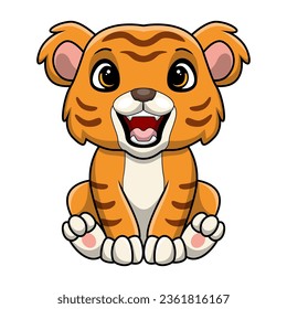Cute tiger cartoon on white background