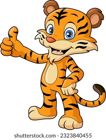 Cute tiger cartoon posing giving thumbs up