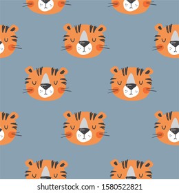 Cute tiger cartoon seamless pattern. Great design fabric and baby clothes.