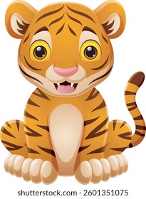 Cute tiger cartoon sitting on white background
