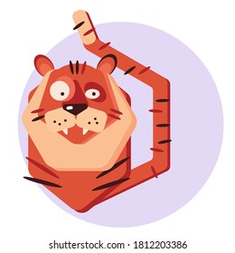 Cute tiger in cartoon style. Vector illustration.