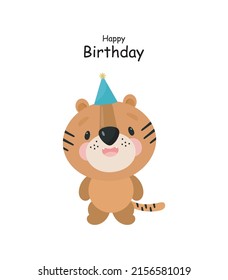Cute Tiger. Cartoon style. Vector illustration. For card, posters, banners, children books, printing on the pack, printing on clothes, fabric, wallpaper, textile or dishes.