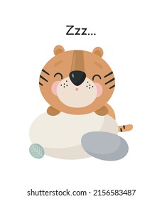 Cute Tiger. Cartoon style. Vector illustration. For card, posters, banners, children books, printing on the pack, printing on clothes, fabric, wallpaper, textile or dishes.