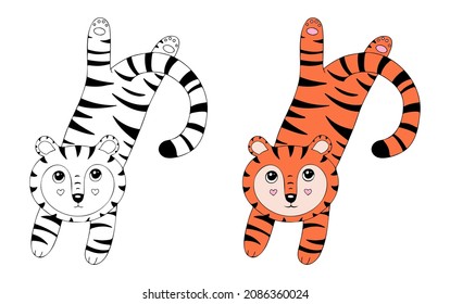 Tigre lindo. Caricatura vectorial aislada en un fondo blanco con contorno negro.