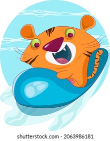 Cute tiger, cartoon vector, icon illustration. Animal nature concept icon isolated premium vector. Flat cartoon style