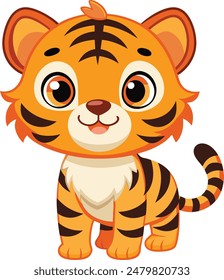 Cute Tiger Cartoon Vector Icon illustration On White Background.