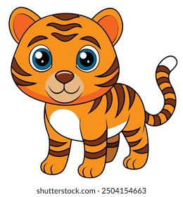 Cute tiger cartoon vector icon illustration