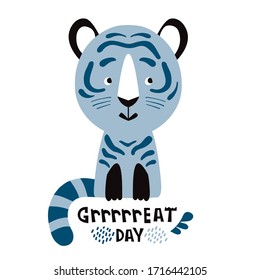 Cute tiger. Cartoon vector illustration. Great day.